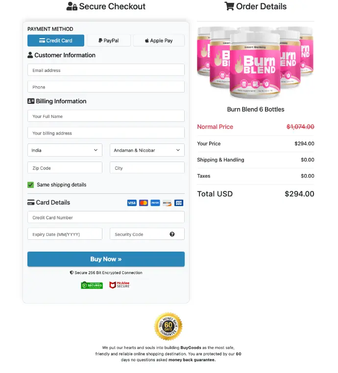 BurnBlend-order page BurnBlend-order page